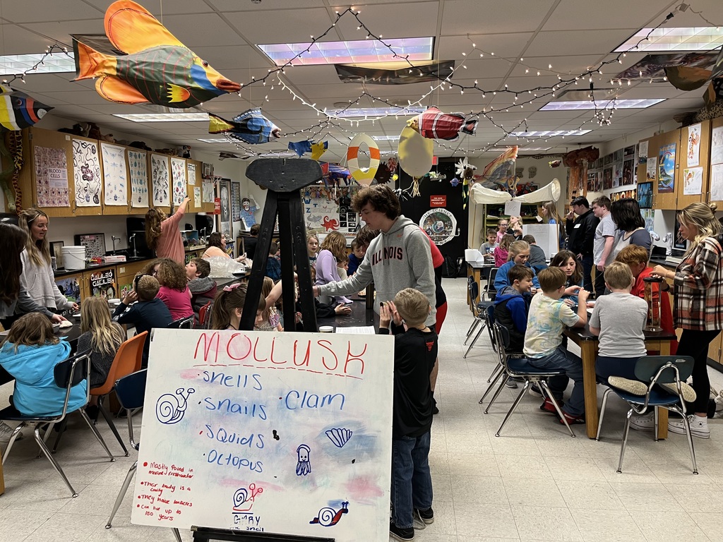 students with display about mollusk